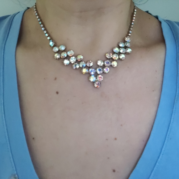 Sherman Style Sparkly Aurora Borealis Champagne Crystals Necklace Vintage 60s - Picture 11 of 13